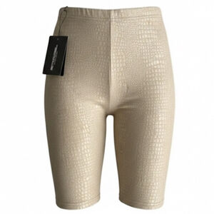 PrettyLittleThing Croc Print Cycle Shorts Size 8 | Tan Animal Print High Waist
